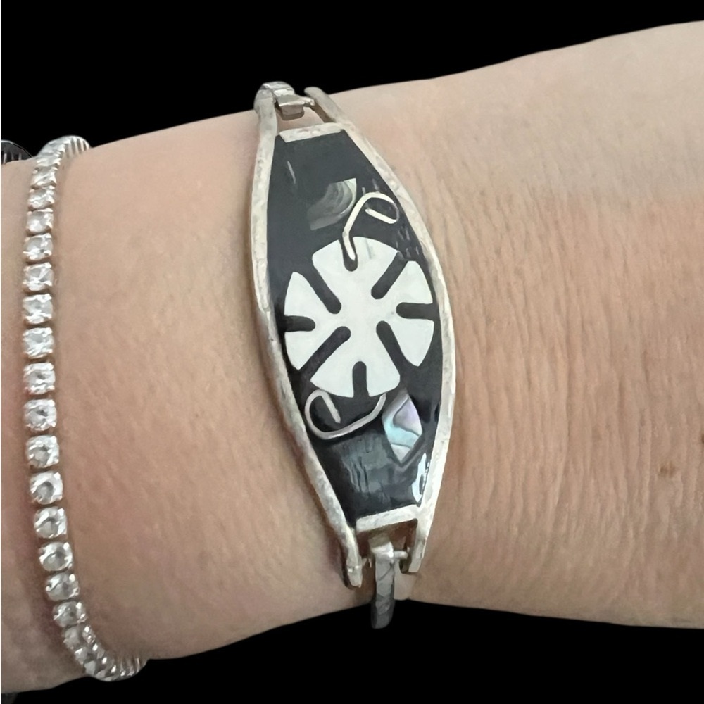 Vintage Alpaca Silver and Black Cuff Bracelet